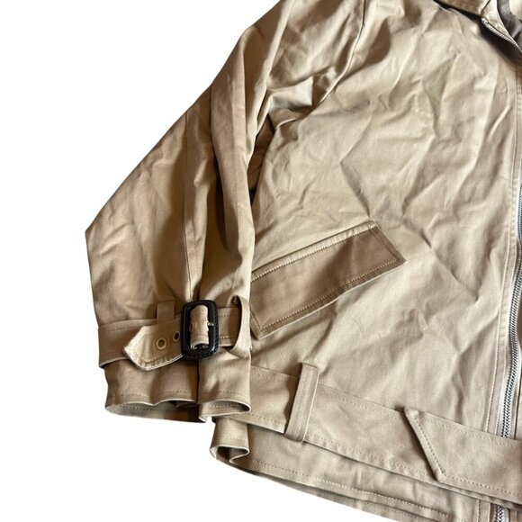 Realtakai Camel Colored Bomber Jacket Short Trench Coat Belt Size Medium Women's - Picture 2 of 11